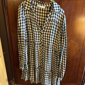 Zara Monochrome Plaid Shirt Dress